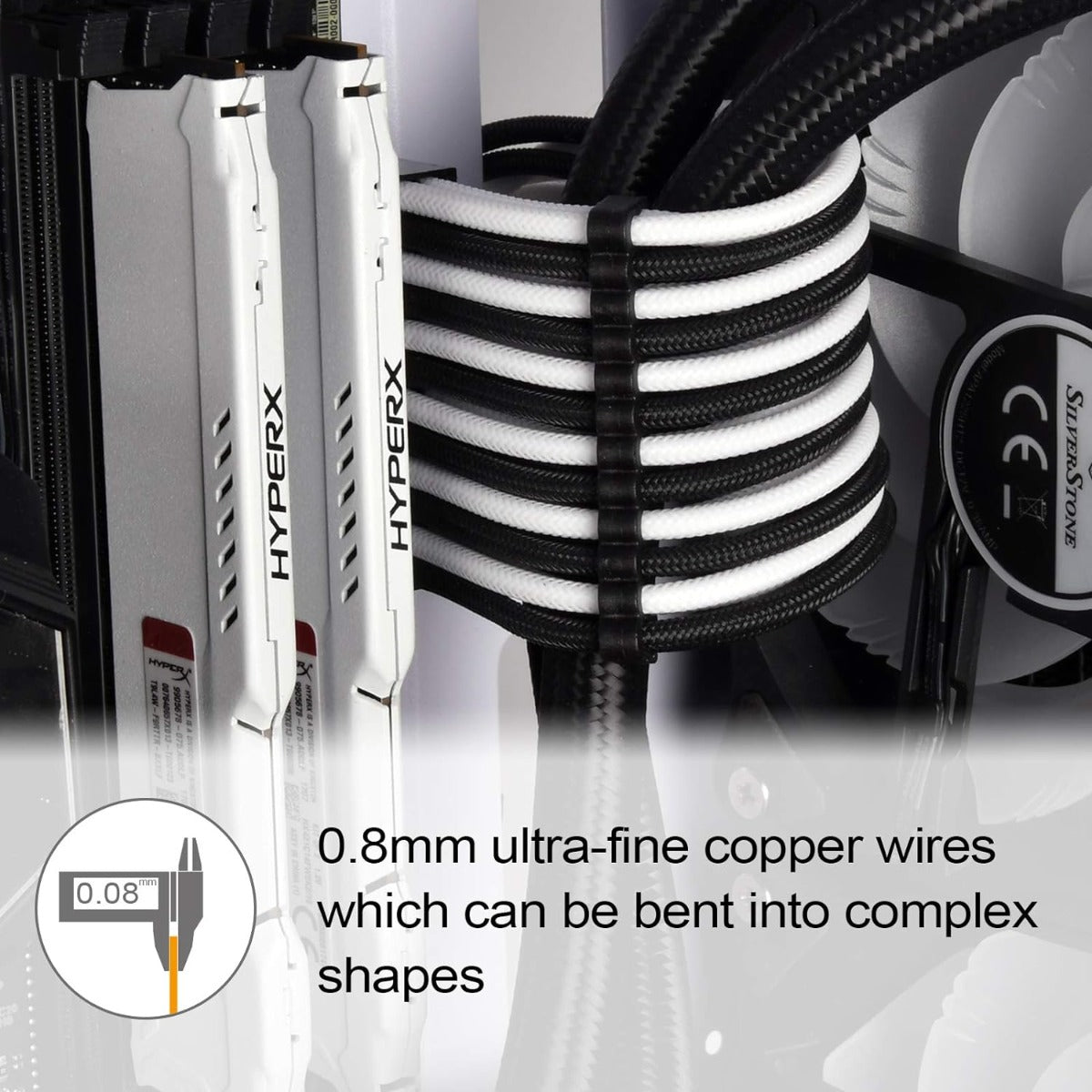 SST-PP07E-MBBW, 24pin black-white sleeve extension cable, 18AWG, black cable comb x 4