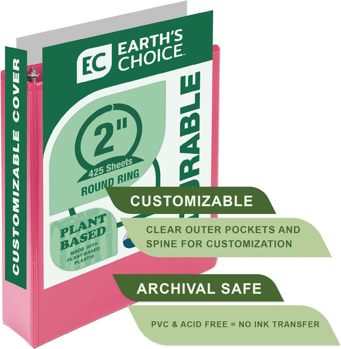 Samsill Earth's Choice Plant-Based Durable 2 Inch 3 Ring View Binders - 4 Pack - Fashion Assorted, Lime, Purple, Pink, White, 4 Pack (Quantity)
