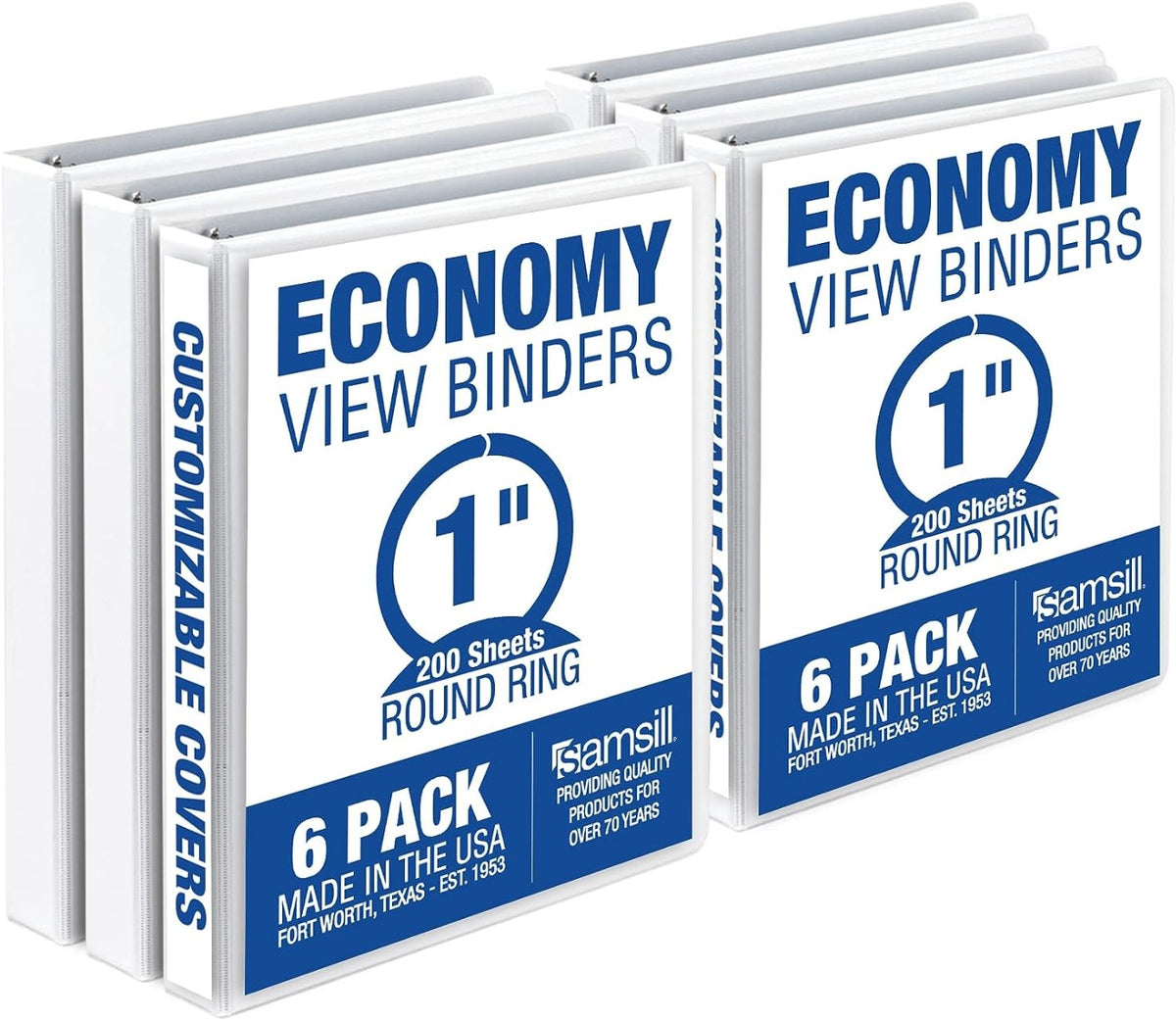 Samsill Value Round Ring View Binder 1" Binder Capacity - Round Ring Fastener(s) - White - Recycled - 6 / Carton