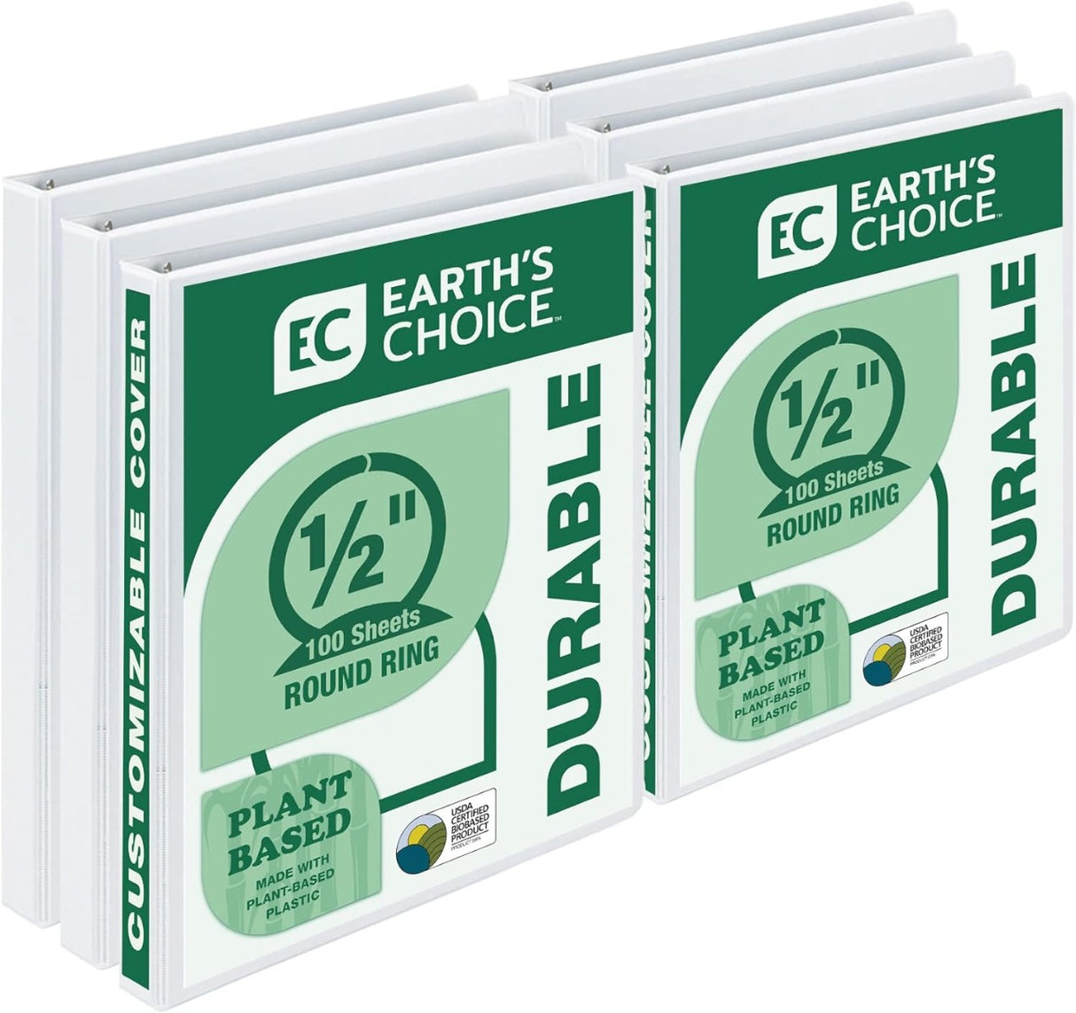 Samsill Earth's Choice Durable .5" Round Ring View Binders, White, 6 Pack