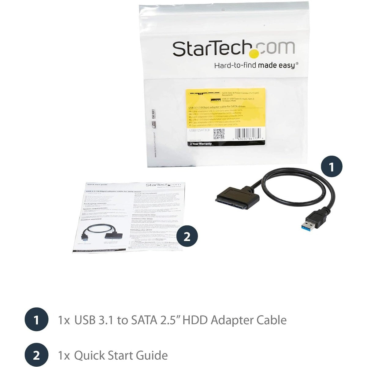 StarTech.com USB 3.1 to 2.5" SATA Hard Drive Adapter - USB 3.1 Gen 2 10Gbps with UASP External HDD/SSD Storage Converter