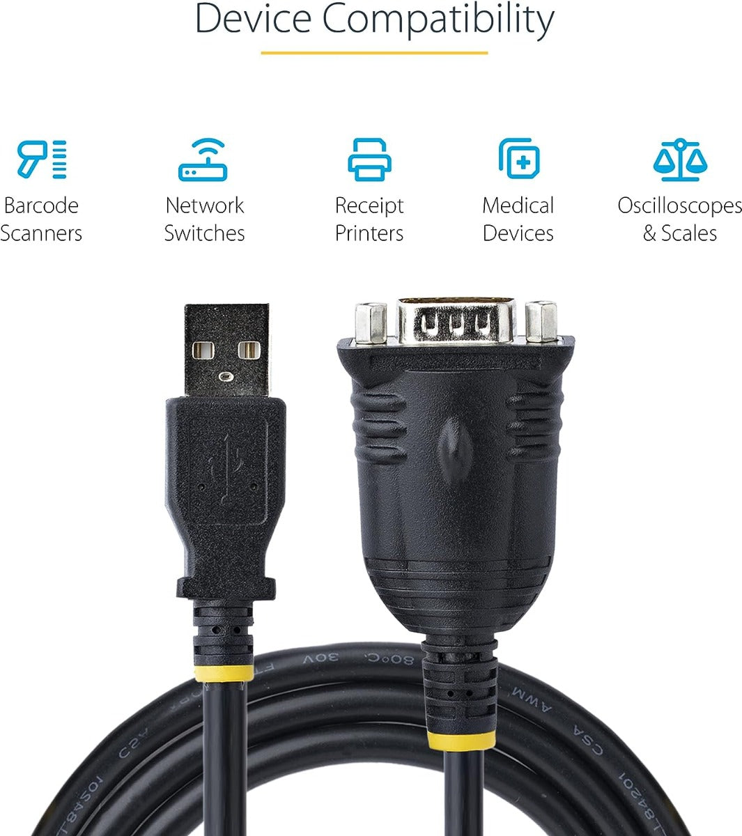 StarTech.com 3ft (1m) USB to Serial Cable, DB9 Male RS232 to USB Converter, USB to Serial Adapter, COM Port Adapter with Prolific IC, 1 (Quantity)