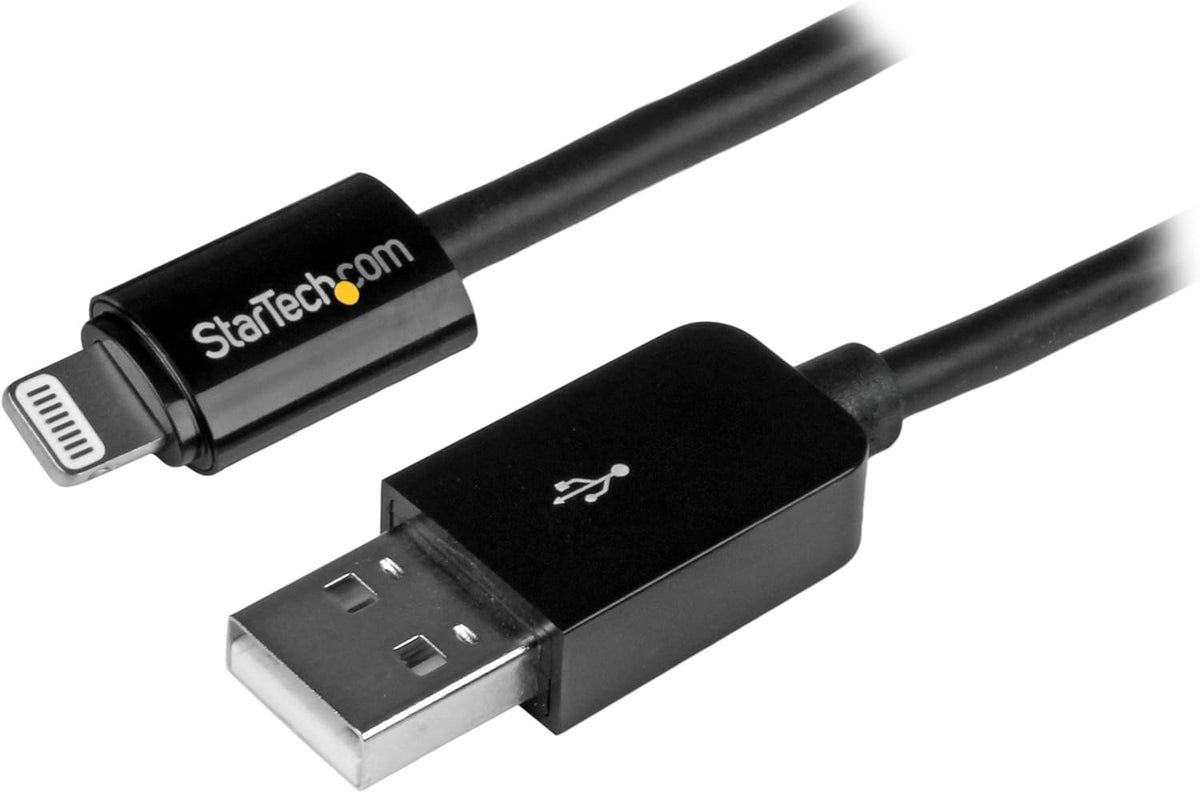 StarTech USBLT3MB StarTech.com 3m (10ft) Long Black Apple 8-pin Lightning Connector to USB Cable for iPhone / iPod / iPad - Lightning/USB for iPhone, iPod, iPad - 9.84 ft - USB - Lightning Proprietary