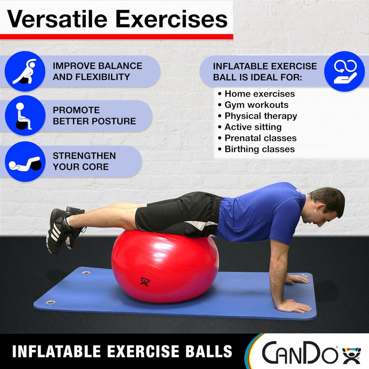 CanDo\xc2\xae Inflatable Stability Exercise Yoga Ball - Yellow - 18" (45 cm)