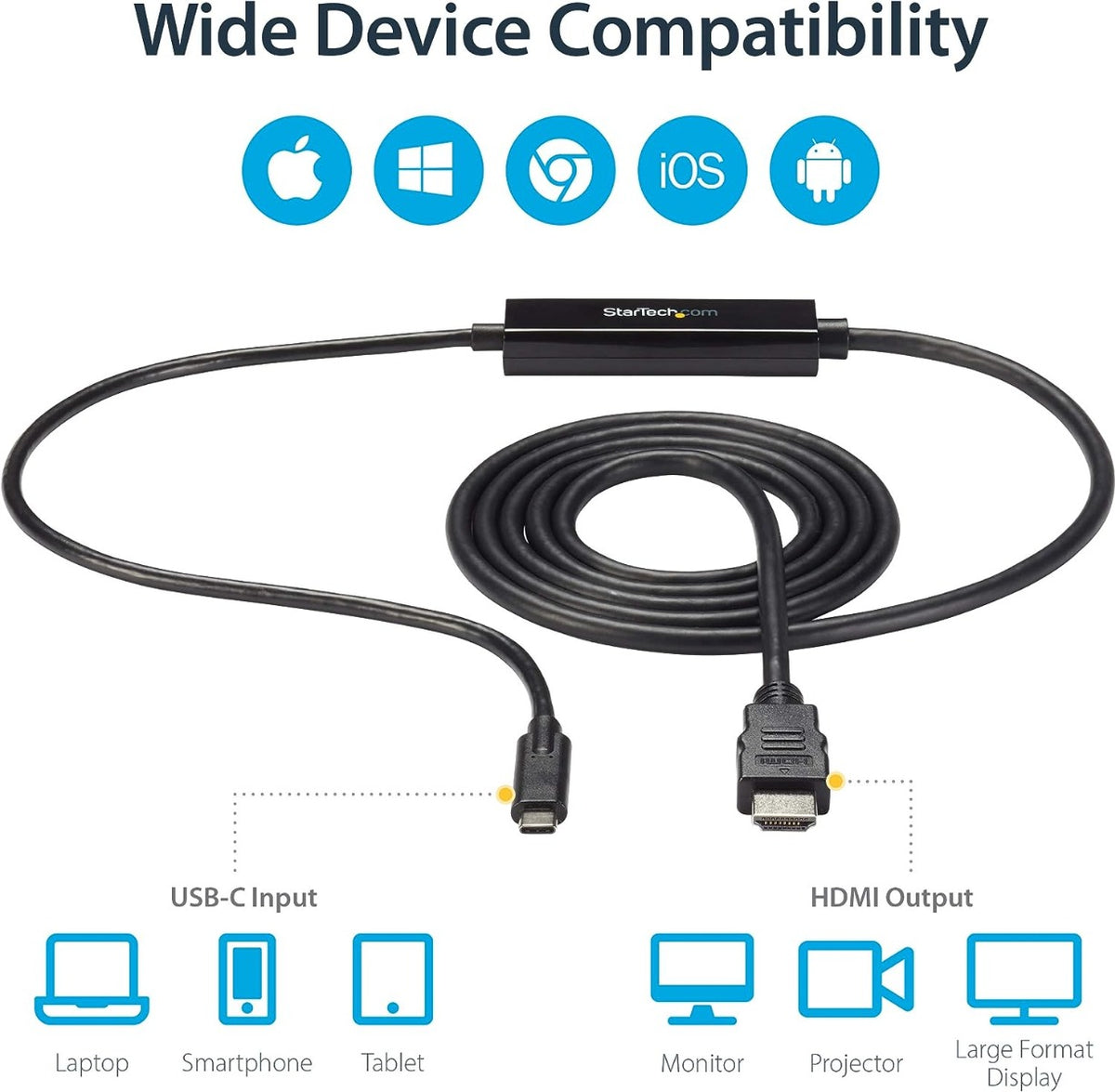 StarTech USB C to HDMI Cable ? 6 ft / 2m ? USB-C to HDMI 4K 60Hz ? USB Type C to HDMI ? Computer Monitor Cable (CDP2HDMM2MB)