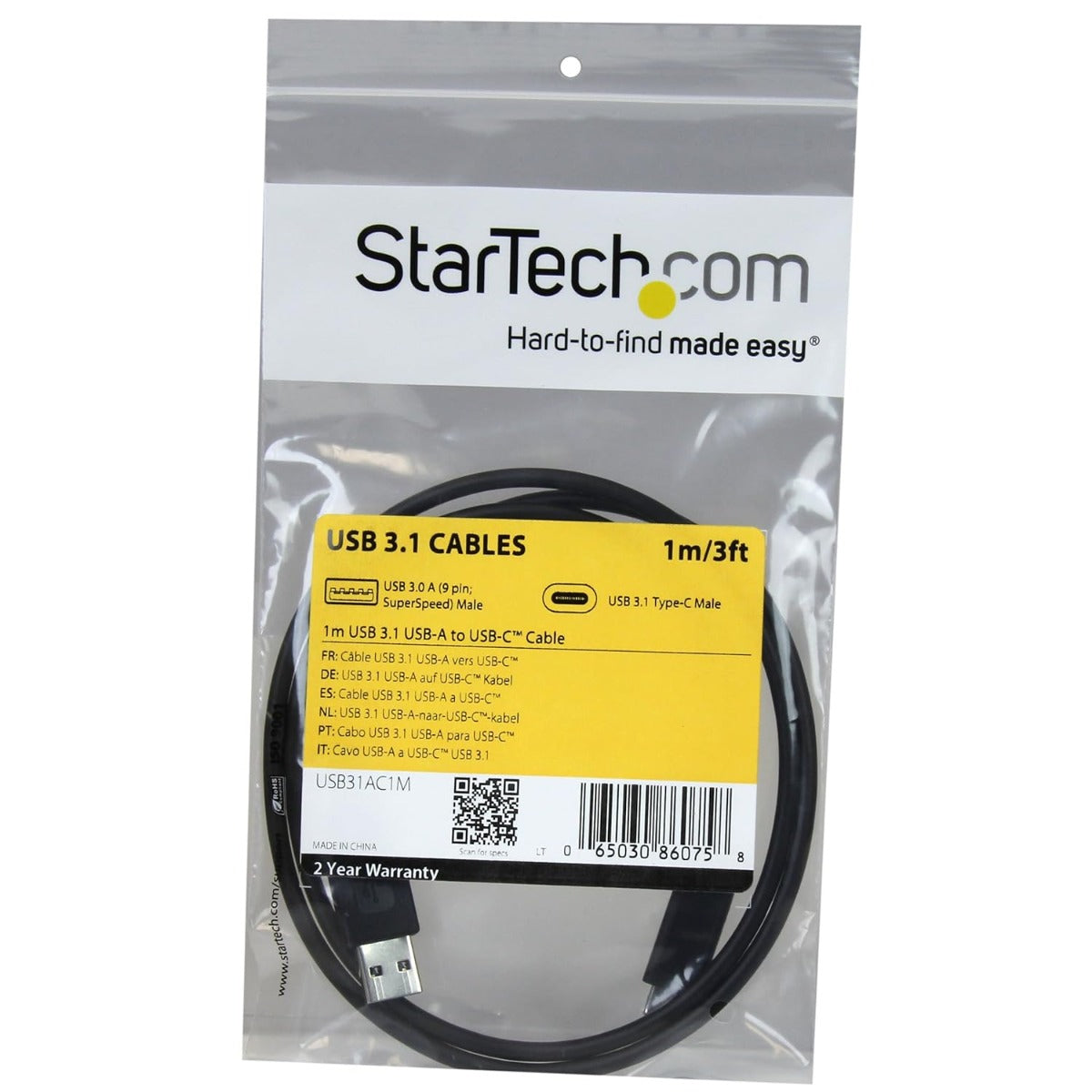 StarTech 3 ft 1m USB to USB C Cable - USB 3.1 10Gpbs - USB-IF Certified - USB A to USB C Cable - USB 3.1 Type C Cable (USB31AC1M)