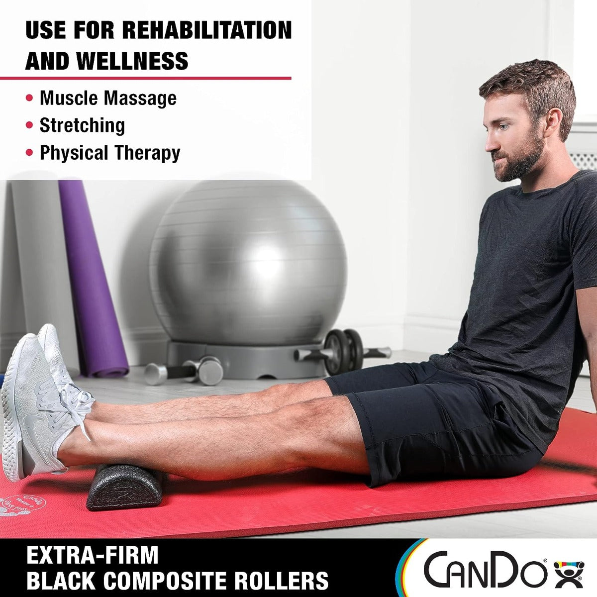 CanDo Black Composite High-Density Foam Rollers for Muscle Restoration Massage Therapy Sport Recovery and Physical Therapy 6" x 36" Half-Round
