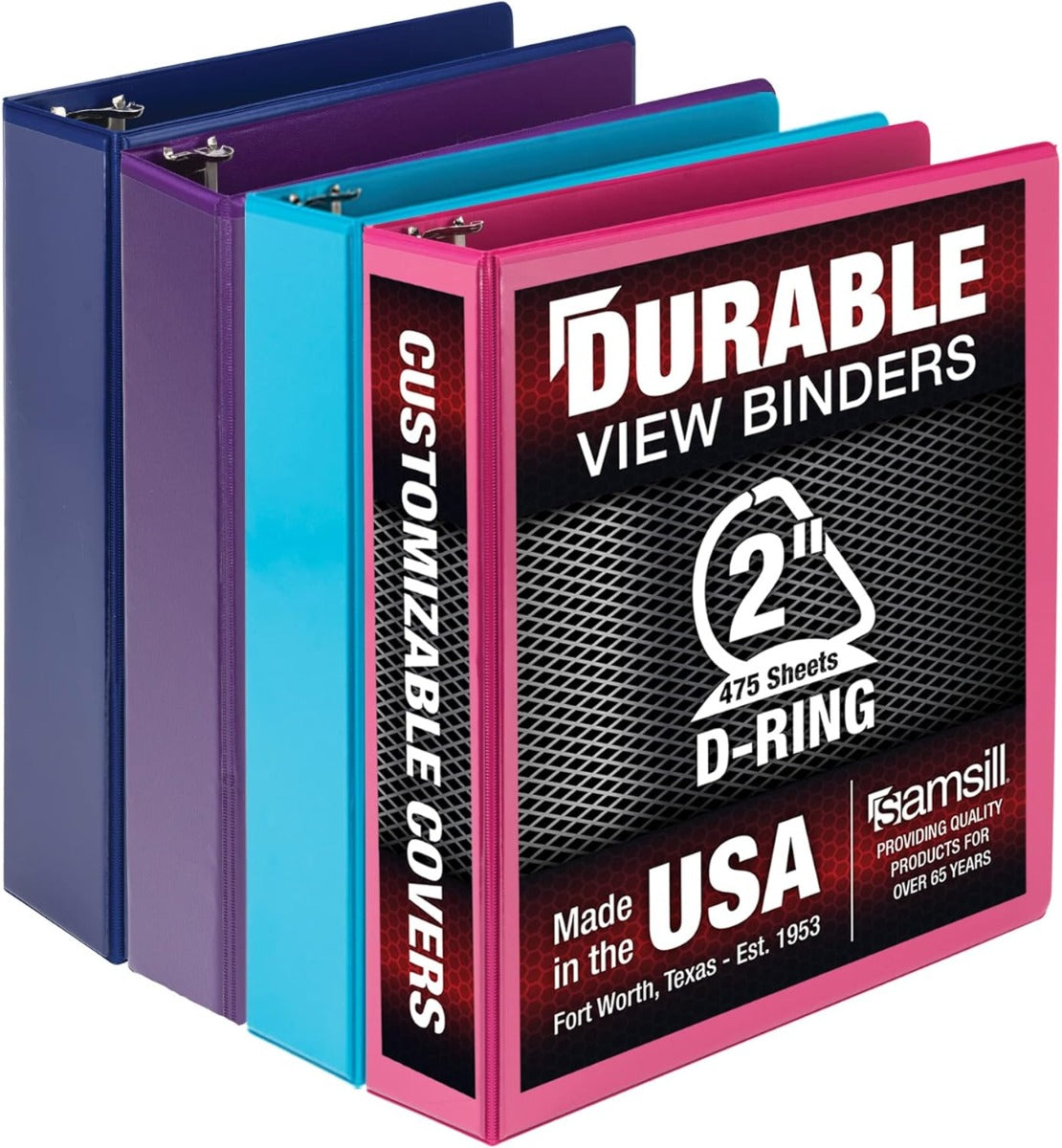 Samsill Durable 2 Inch View D-Ring Binder - Fashion Assortment 4 Pack, Assorted, 4 / Pack (Quantity)