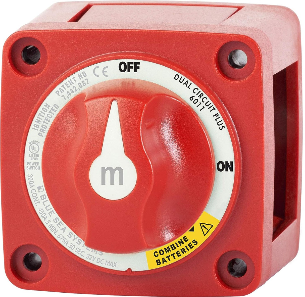 Blue Sea Systems m-Series Mini Dual Circuit Plus Battery Switch, Red