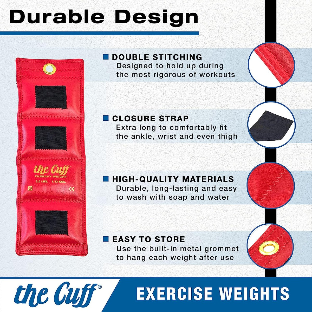 The Cuff Original Adjustable Ankle and Wrist Weight for Yoga, Dance, Running, Cardio, Aerobics, Toning, and Physical Therapy. 2 lb - White