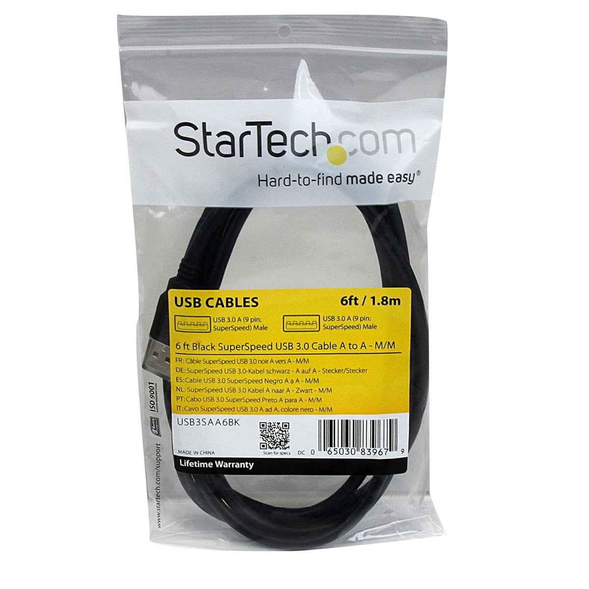 StarTech 6 ft Black SuperSpeed USB 3.0 Cable A to A - M/M (USB3SAA6BK)