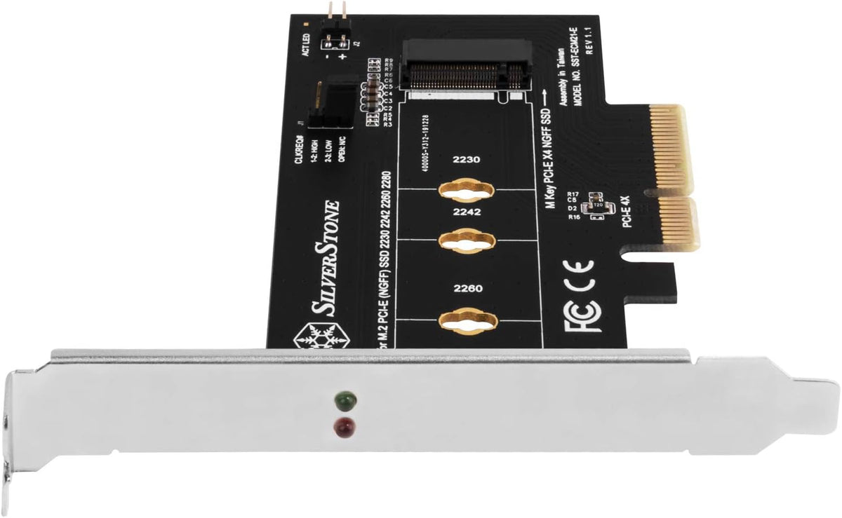 M.2 PCIe NVMe SSD adapter card with Screwless design and CLKREQ# setting support.