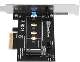 M.2 PCIe NVMe SSD adapter card with Screwless design and CLKREQ# setting support.