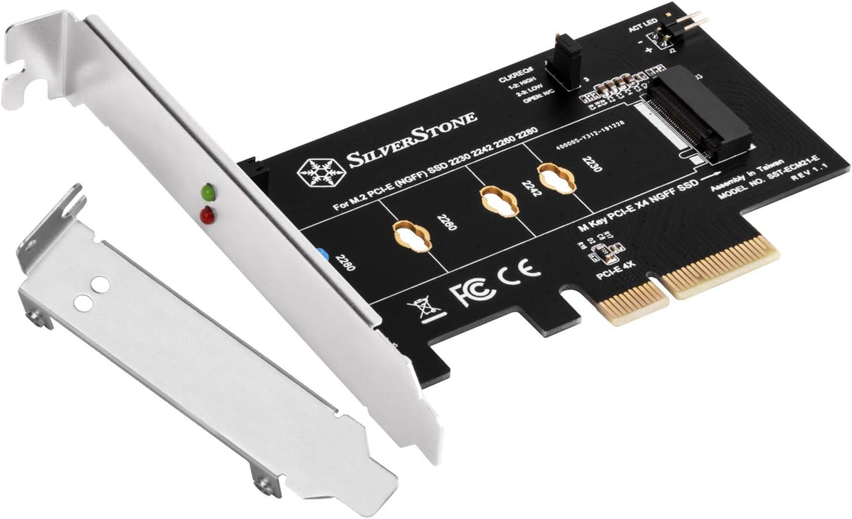 M.2 PCIe NVMe SSD adapter card with Screwless design and CLKREQ# setting support.