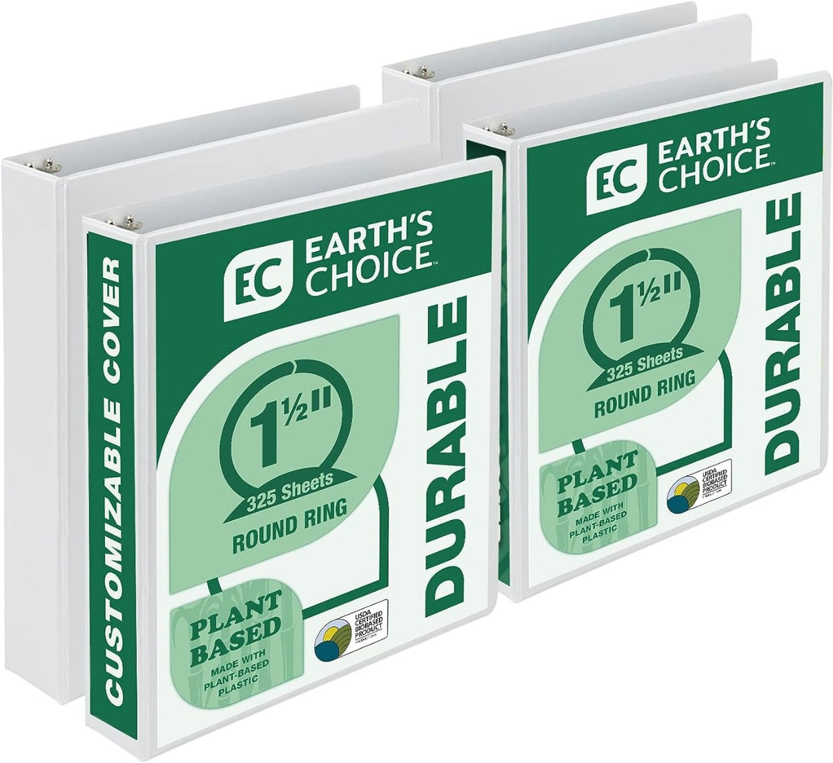 Samsill Earth's Choice 1.5" Round Ring View Binders, White, 4 Pack