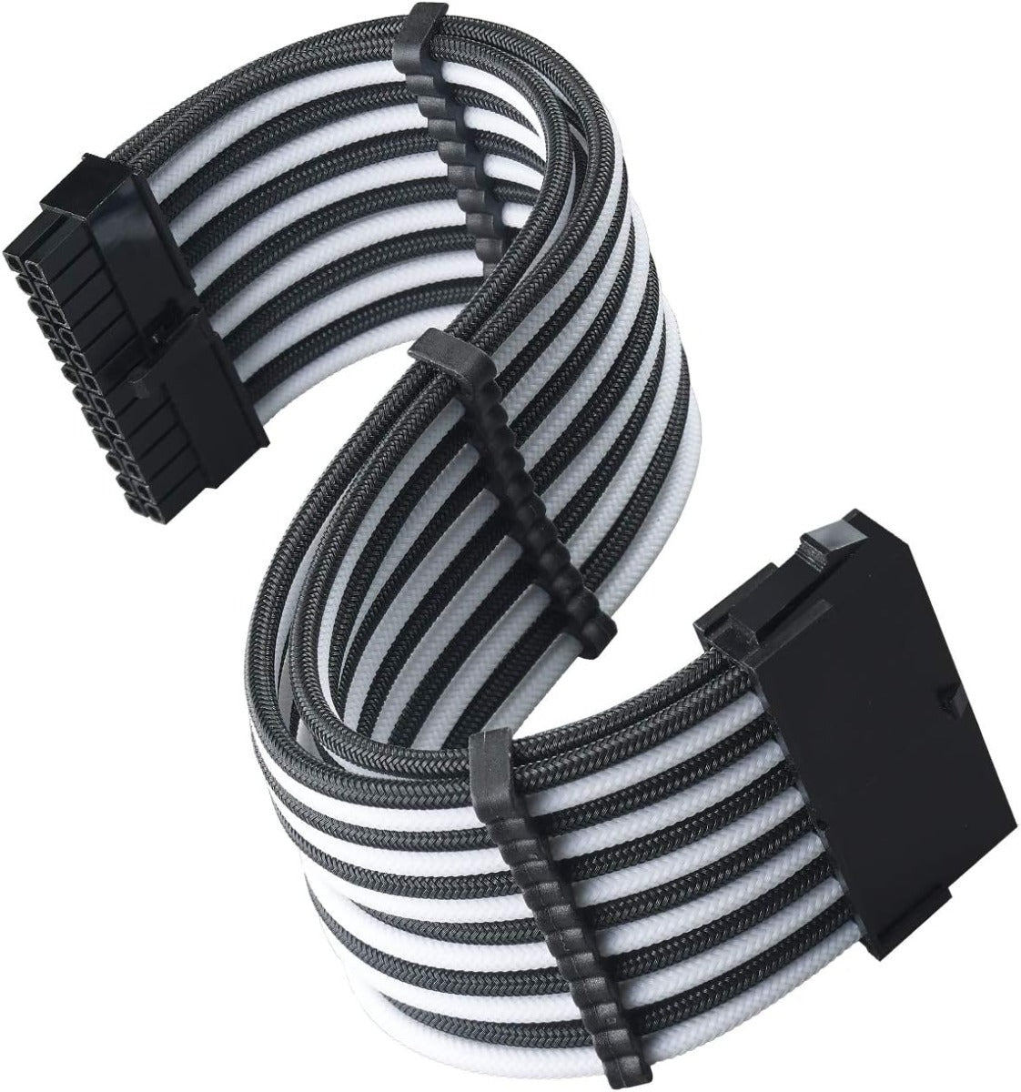 SST-PP07E-MBBW, 24pin black-white sleeve extension cable, 18AWG, black cable comb x 4