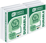 Samsill Earth's Choice Durable .5" Round Ring View Binders, White, 6 Pack