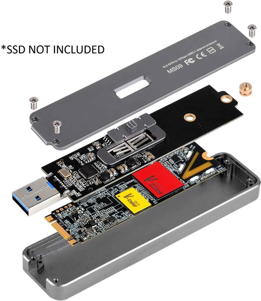 SilverStone Technologies MS09S M.2 SATA SSD to USB 3.1 Generation 2 Enclosure with Retractable Aluminum USB Type-A Housing in Silver
