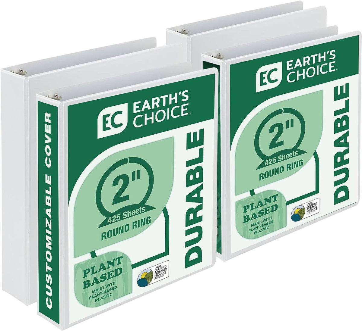 Samsill Earth?s Choice Earth's Choice Plant-Based Durable 3 Ring View Binder - 2 Inch Round Ring - 4 Pack - White, White, 4 / Pack (Quantity)