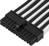 SST-PP07E-MBBW, 24pin black-white sleeve extension cable, 18AWG, black cable comb x 4