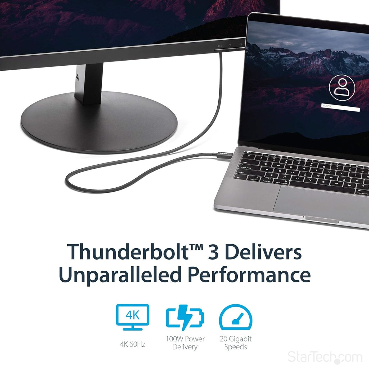 StarTech Thunderbolt 3 Cable - 6 ft / 2m - 4K 60Hz - 20Gbps - USB C to USB C Cable - Thunderbolt 3 USB Type C Charger Cable (TBLT3MM2M)