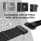 SST-PP07E-MBB, 24pin black sleeve extension cable, 18AWG, black cable comb x 4,