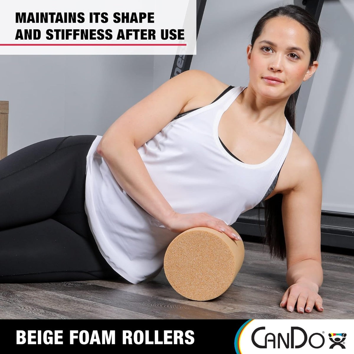 CanDo? Full-Skin PE Foam Roller For Muscle Restoration, Massage Therapy, Sport Recovery, And Physical Therapy. Beige, 6" x 12", Round