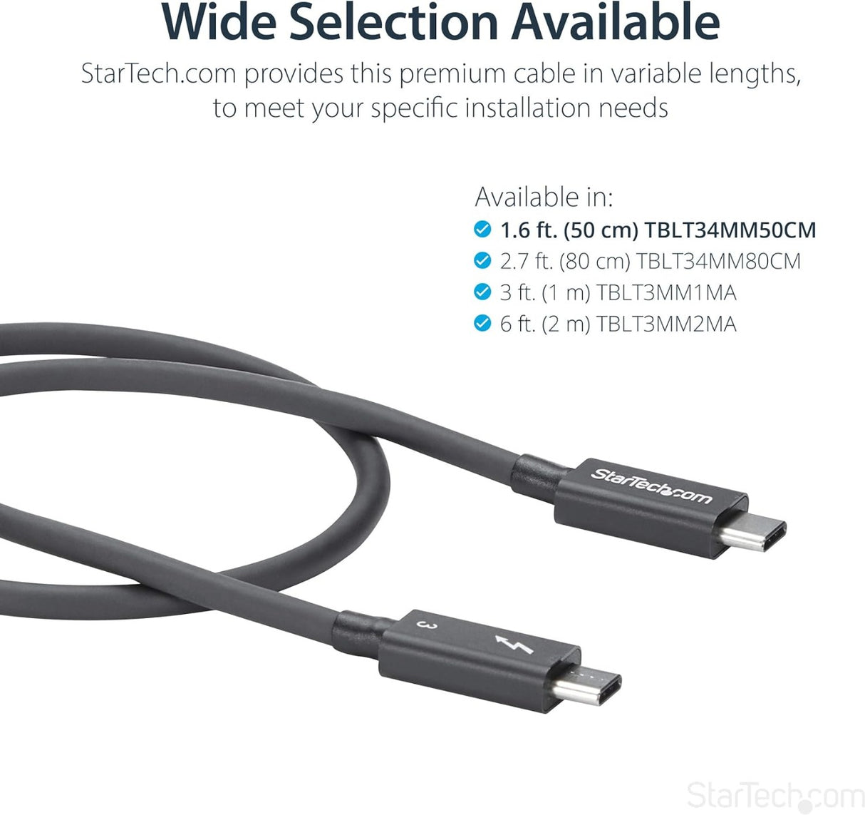 StarTech Thunderbolt 3 Cable - 40Gbps - Daisy Chainable - Passive - USB C Cable - USB-C Thunderbolt to Thunderbolt Cable (TBLT34MM50CM)