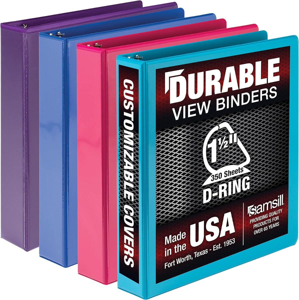 Samsill Durable 1.5 Inch View D-Ring Binder - Fashion Assortment 4 Pack, Assorted, 4 / Pack (Quantity)