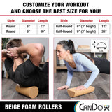 CanDo? Full-Skin PE Foam Roller For Muscle Restoration, Massage Therapy, Sport Recovery, And Physical Therapy. Beige, 6" x 12", Round