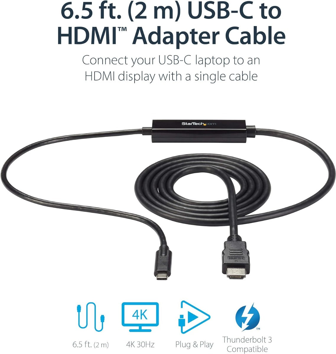 StarTech USB C to HDMI Cable ? 6 ft / 2m ? USB-C to HDMI 4K 60Hz ? USB Type C to HDMI ? Computer Monitor Cable (CDP2HDMM2MB)