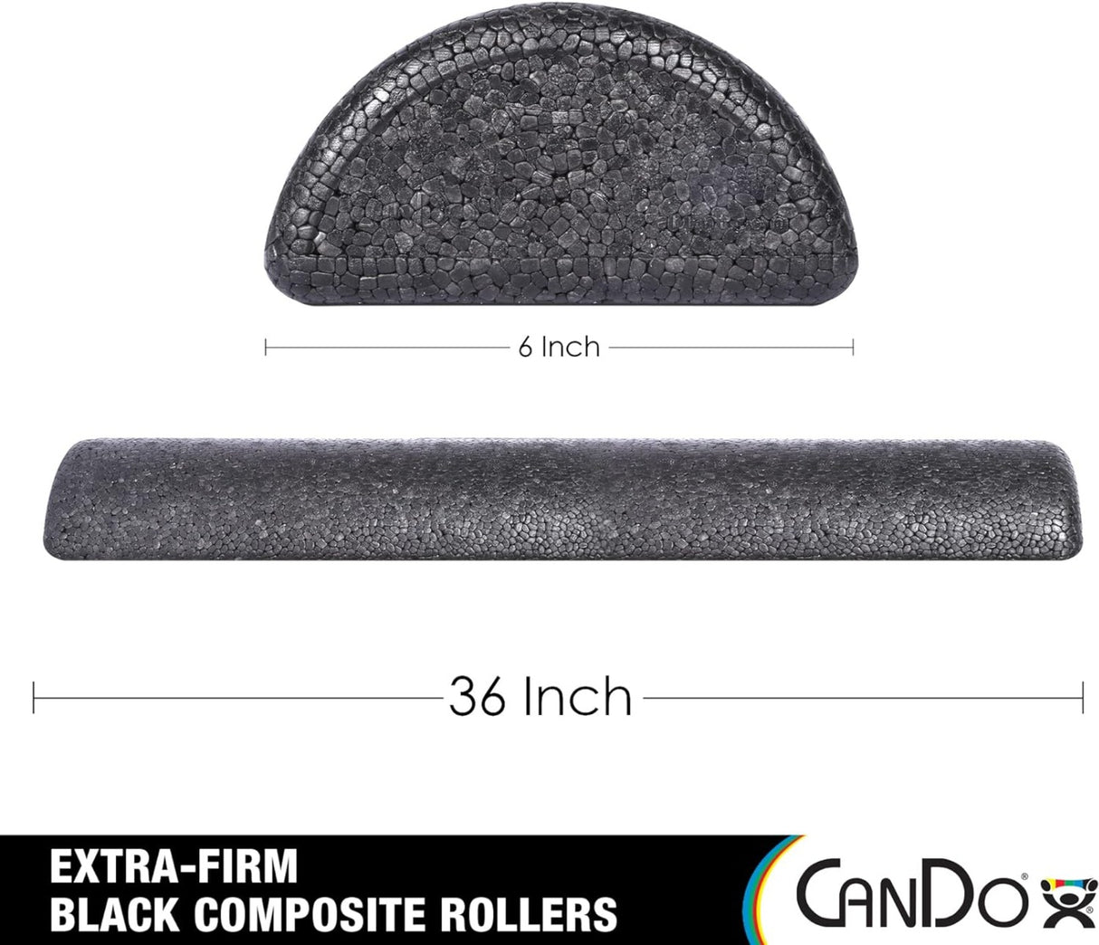 CanDo Black Composite High-Density Foam Rollers for Muscle Restoration Massage Therapy Sport Recovery and Physical Therapy 6" x 36" Half-Round