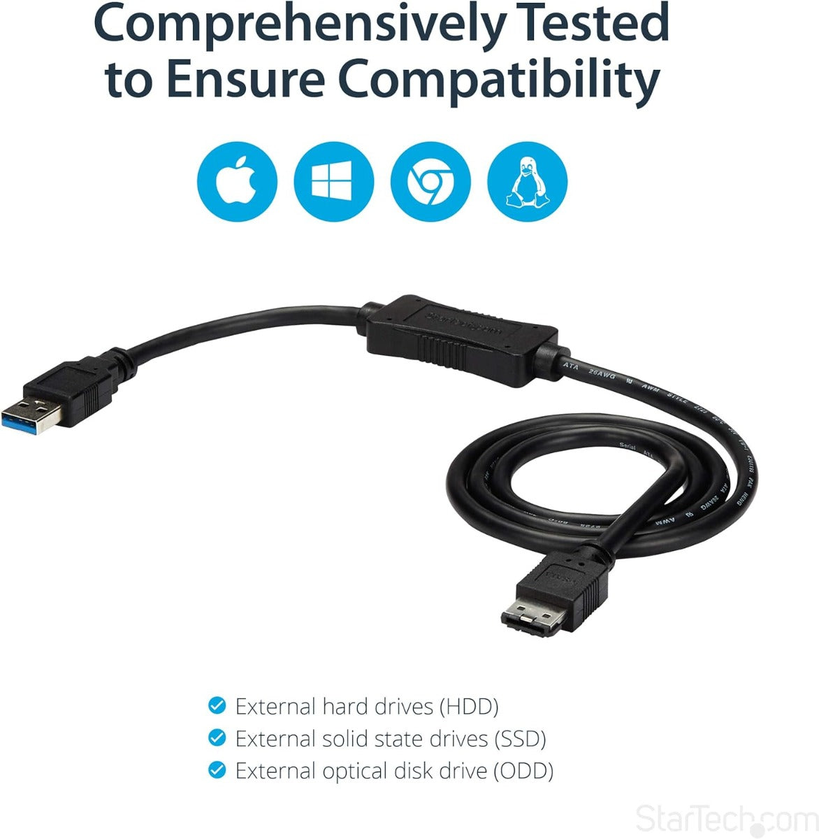 StarTech USB 3.0 to eSATA HDD / SSD / ODD Adapter Cable - 3ft eSATA Hard Drive to USB 3.0 Adapter Cable - SATA 6 Gbps (USB3S2ESATA3)