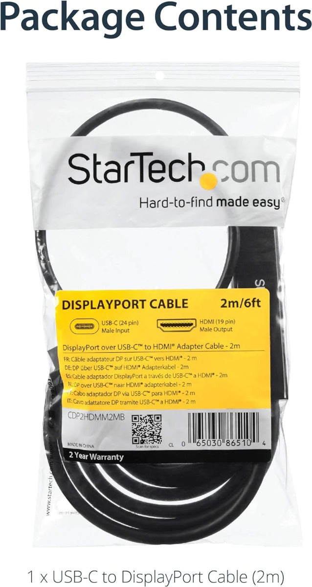 StarTech USB C to HDMI Cable ? 6 ft / 2m ? USB-C to HDMI 4K 60Hz ? USB Type C to HDMI ? Computer Monitor Cable (CDP2HDMM2MB)