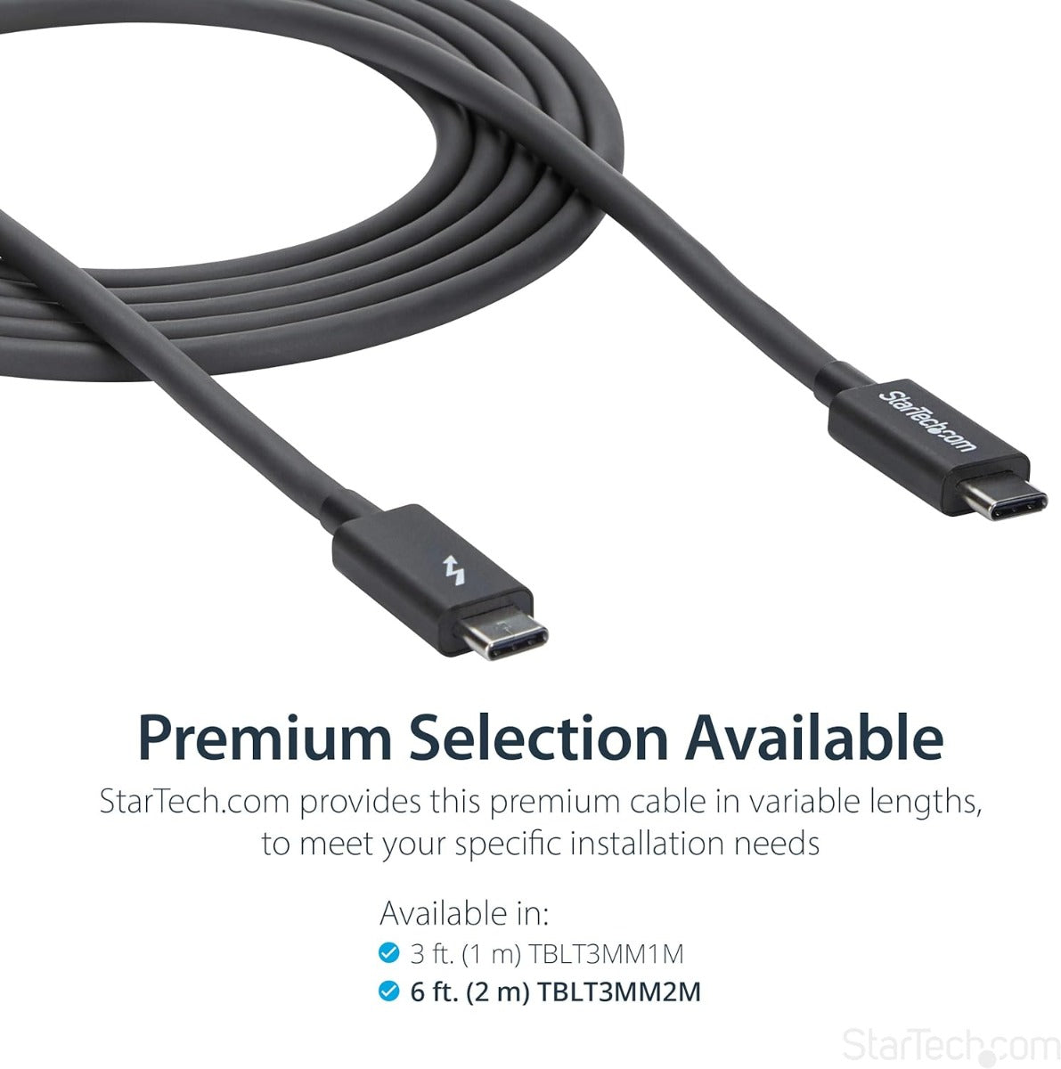 StarTech Thunderbolt 3 Cable - 6 ft / 2m - 4K 60Hz - 20Gbps - USB C to USB C Cable - Thunderbolt 3 USB Type C Charger Cable (TBLT3MM2M)