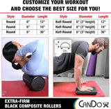 CanDo Black Composite High-Density Foam Rollers for Muscle Restoration Massage Therapy Sport Recovery and Physical Therapy 6" x 36" Half-Round