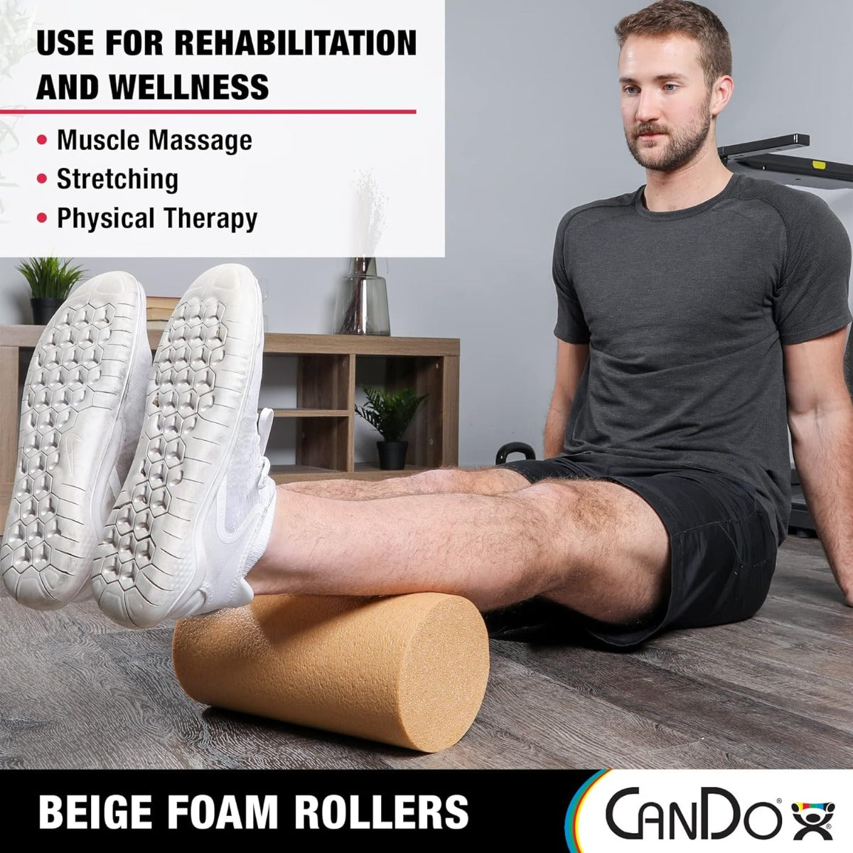 CanDo? Full-Skin PE Foam Roller For Muscle Restoration, Massage Therapy, Sport Recovery, And Physical Therapy. Beige, 6" x 12", Round