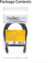 StarTech Thunderbolt 3 Cable - 6 ft / 2m - 4K 60Hz - 20Gbps - USB C to USB C Cable - Thunderbolt 3 USB Type C Charger Cable (TBLT3MM2M)
