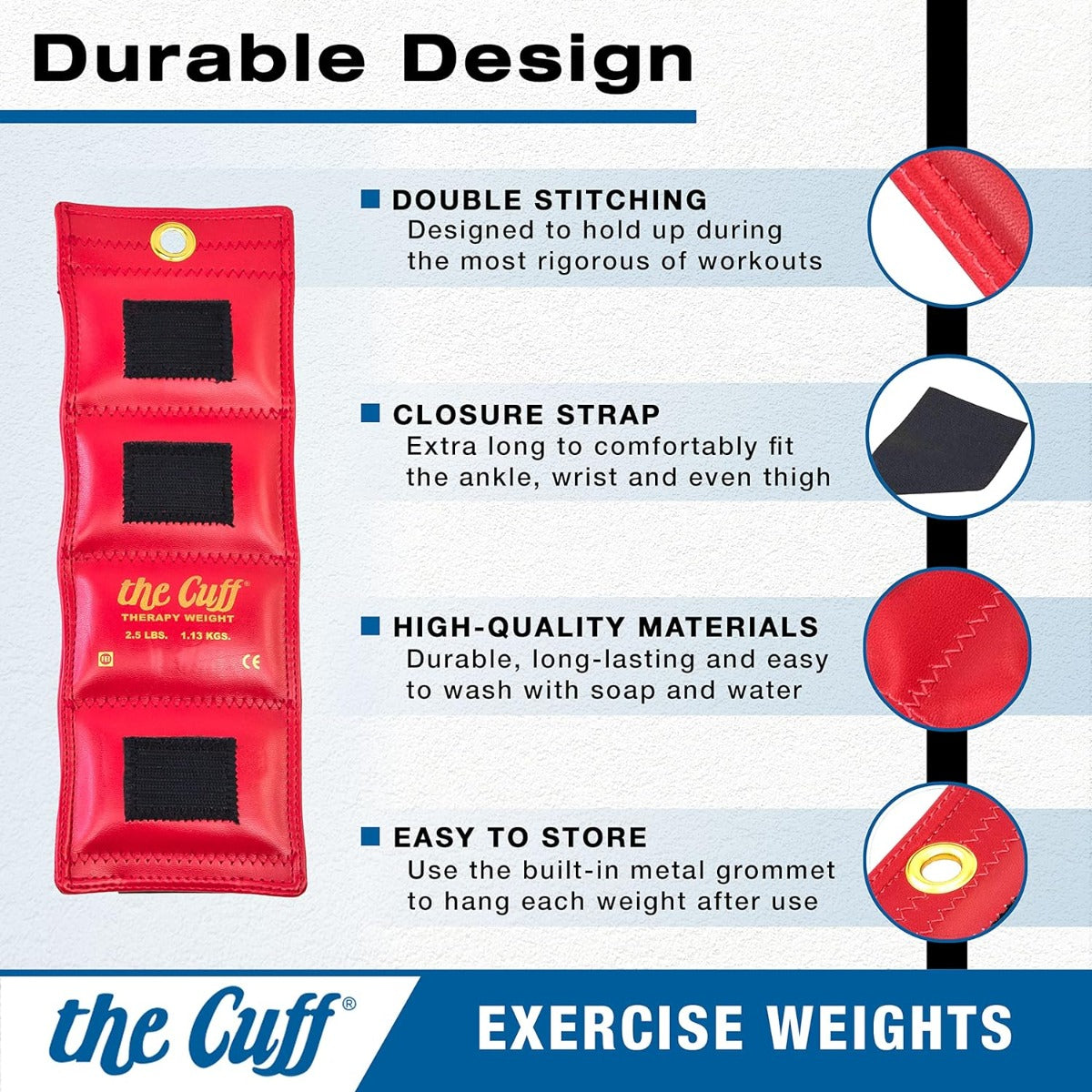 The Cuff Original Adjustable Ankle and Wrist Weight for Yoga, Dance, Running, Cardio, Aerobics, Toning, and Physical Therapy. 1 lb - Blue