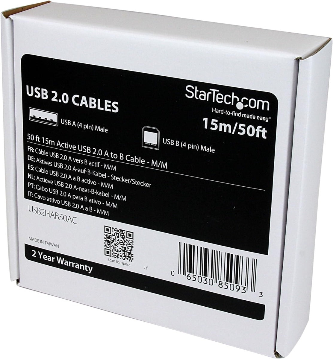 StarTech 15m / 50 ft Active USB 2.0 A to B Cable - M/M (USB2HAB50AC)