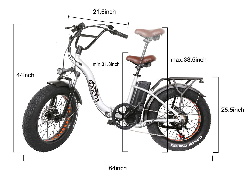 NAKTO 20-Inch Folding Fat Tire Electric Bike, 500W Motor, 48V Battery